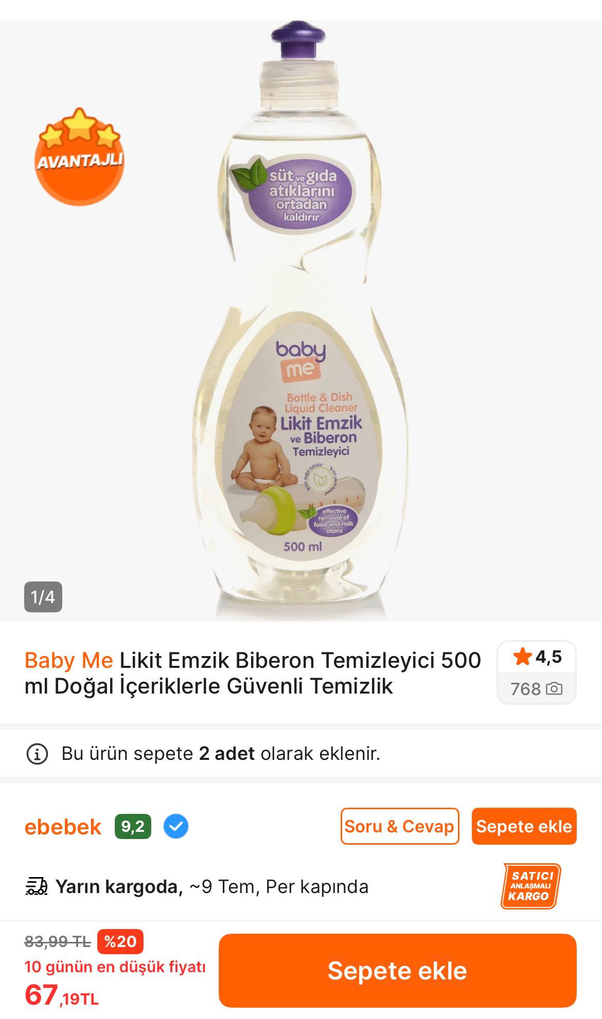 Baby Me Likit Emzik Biberon Temizleyici 500Ml 67TL’ye Düştü