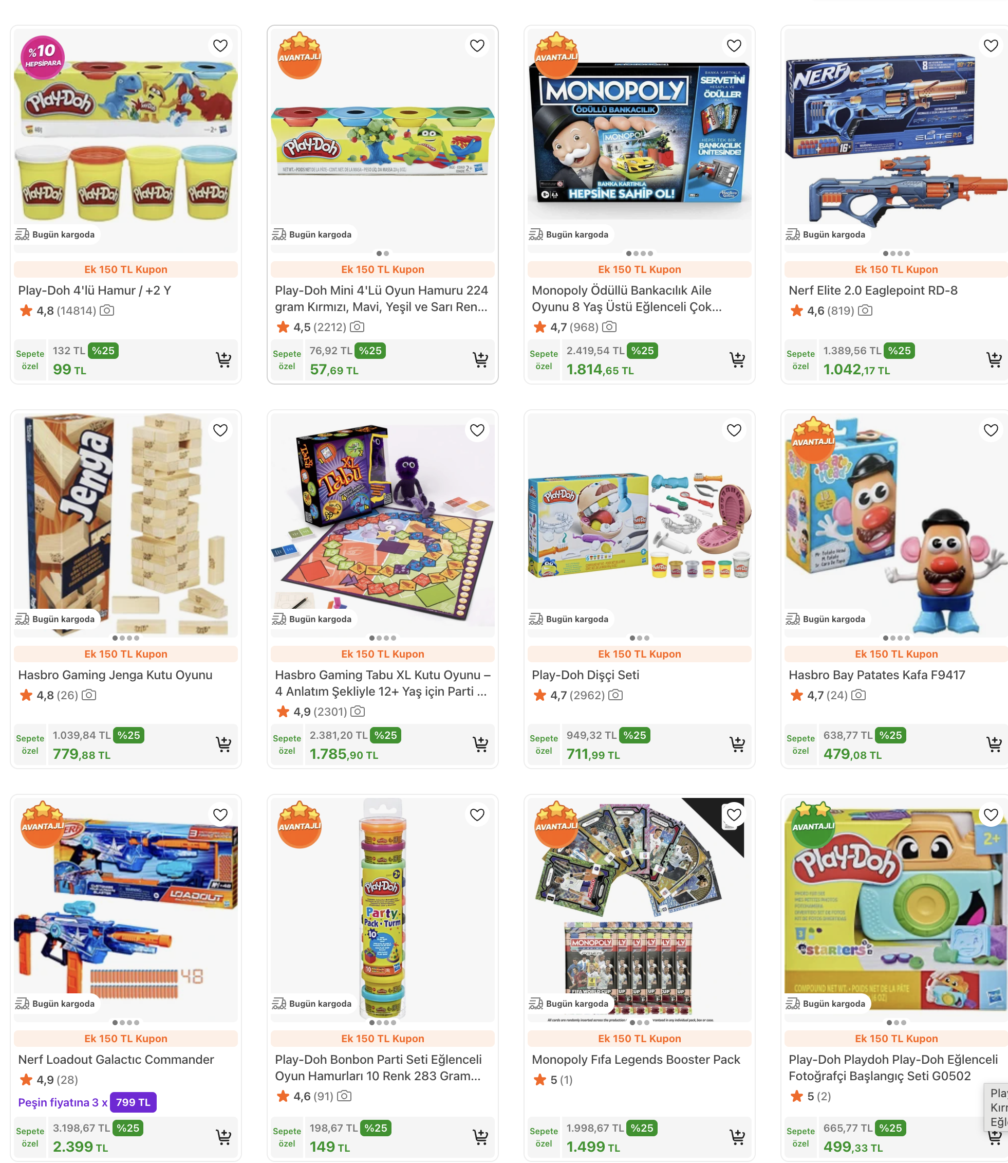 Hepsiburada: Hasbro %25 indirim - Play Doh 10lu hamur 149TL