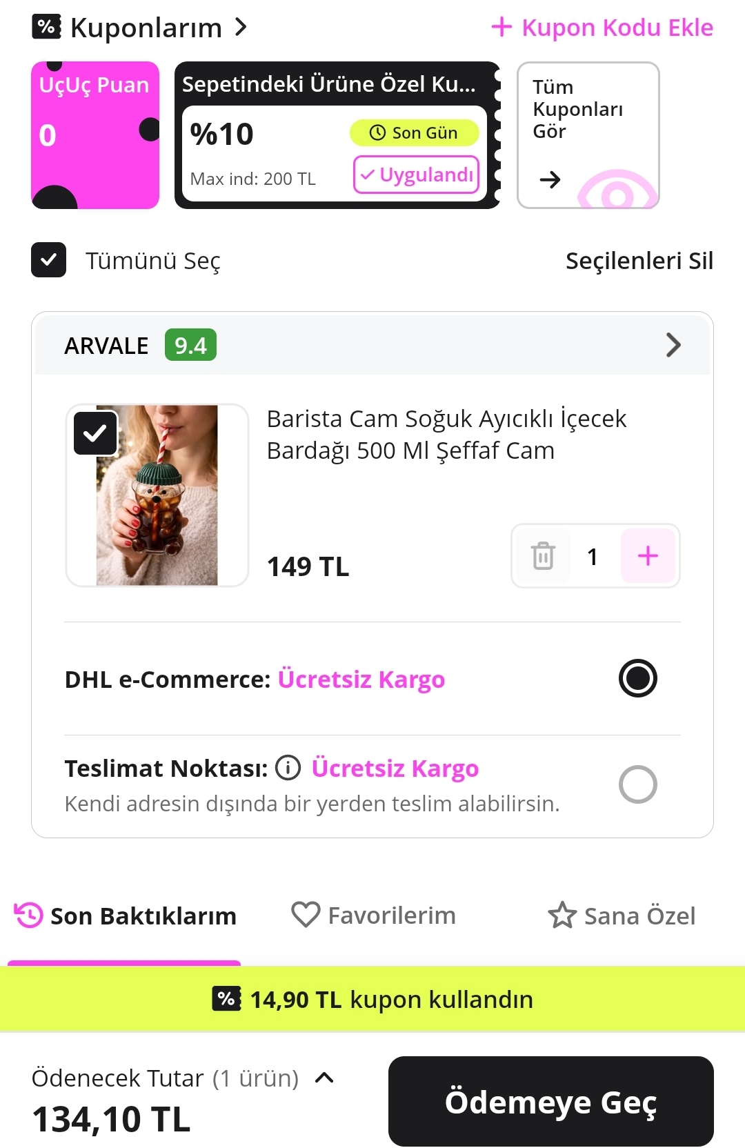 Cam Ayıcıklı İçecek Bardağı 134 TL - Görsel 1