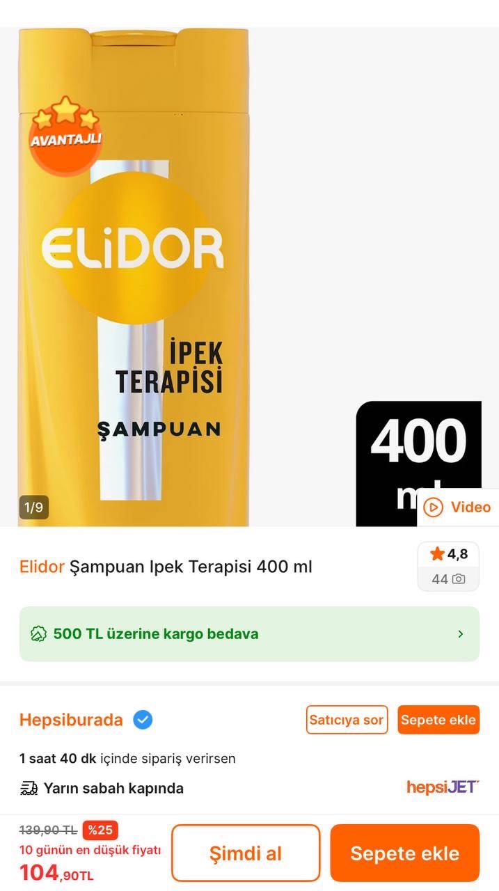 🔥Elidor Şampuan İpek Terapisi 400Ml ✅104TL