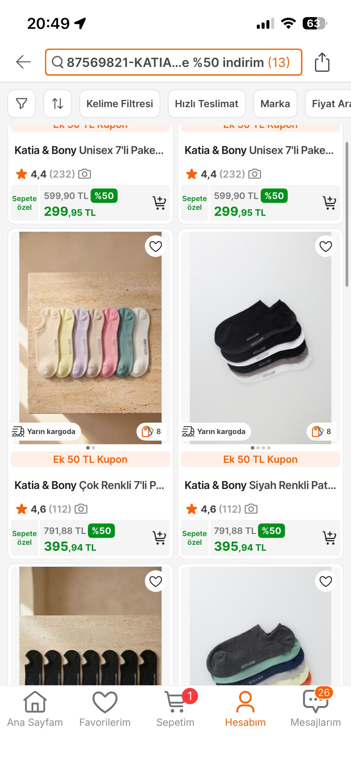 Katia & Bony 7'li Çoraplar %50 İNDİRİM!