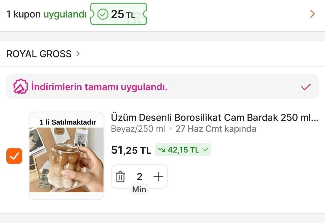 Hepsiburada alt limitsiz 25 TL kupon geldi