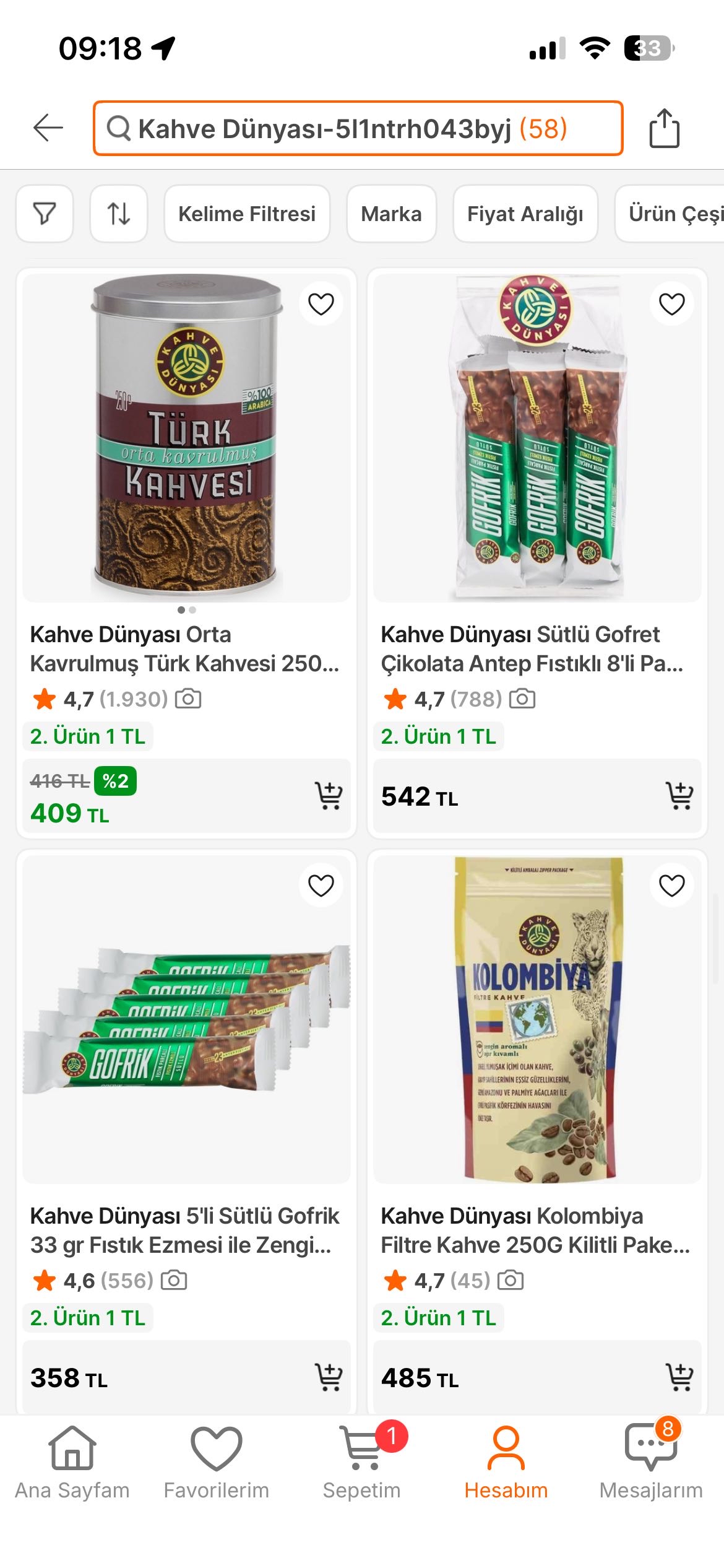 Kahve Dünyası 2.si 1TL aktif - Görsel 1