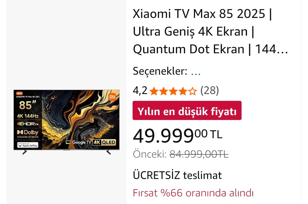 Xiaomi 216 ekran Televizyon 49.999 TL - Görsel 1
