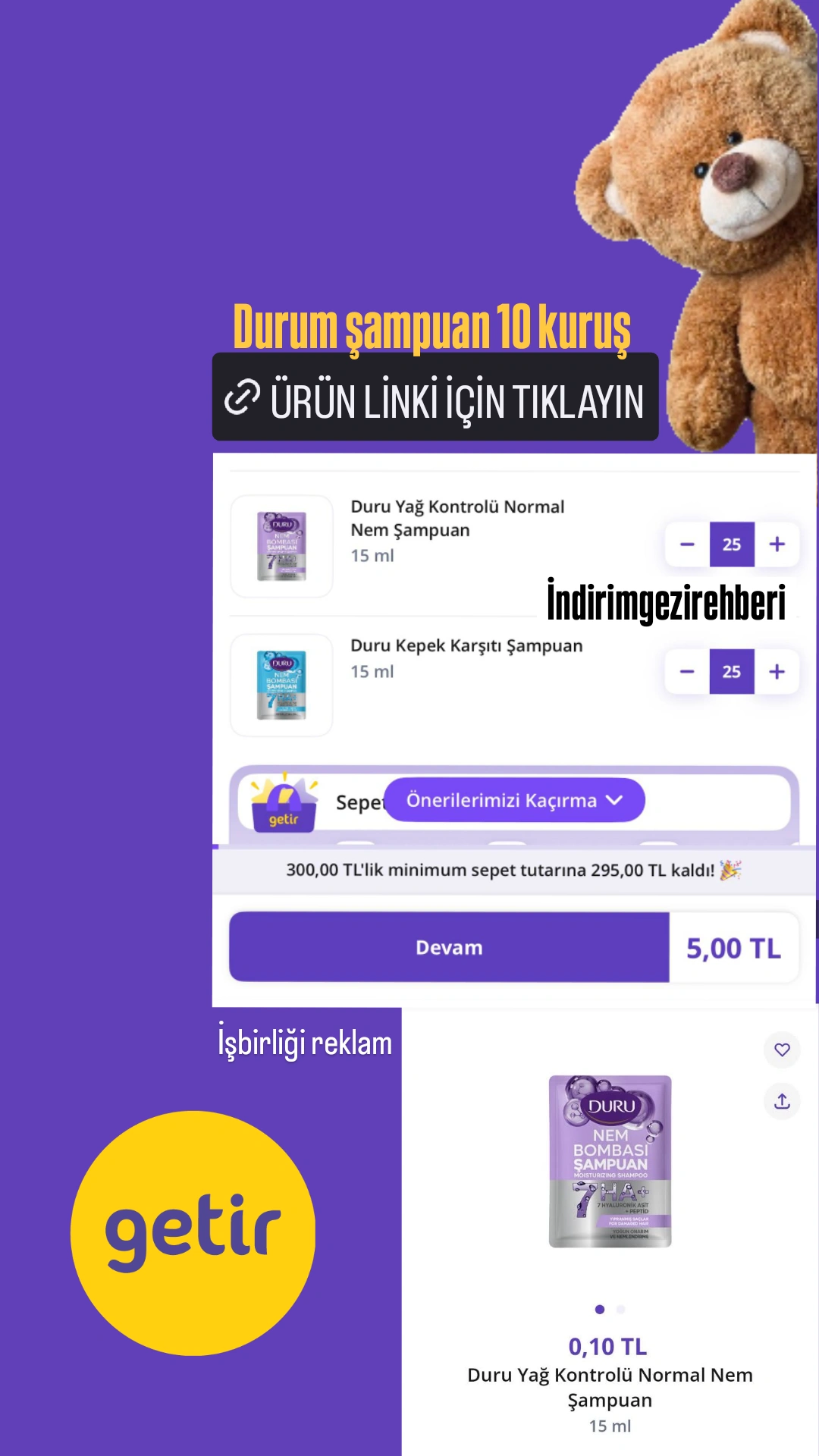 Koşş Duru şampuanlar 10 kuruş
