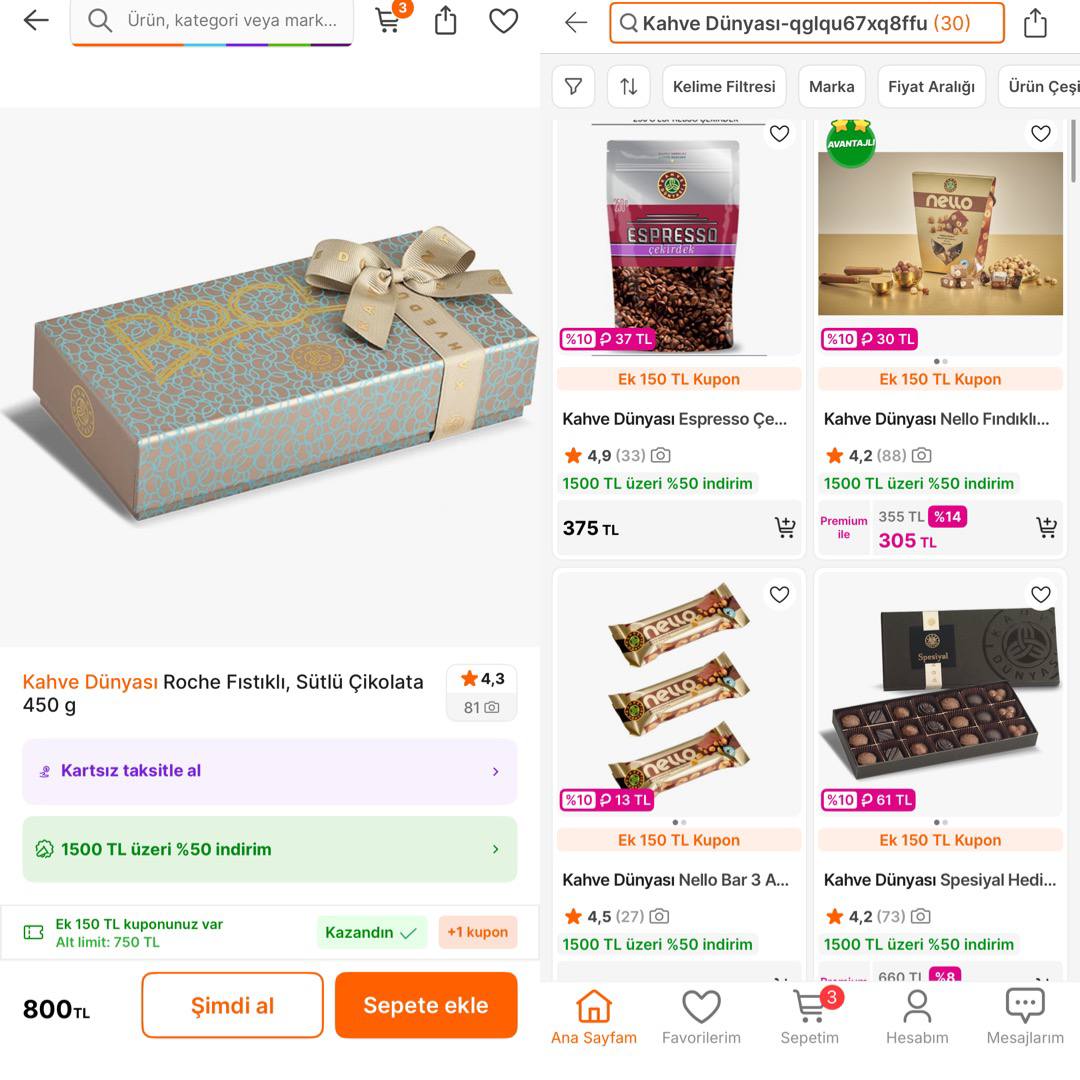 Kahve Dünyası Roche Fıstıklı Bitter Çikolata 450Gr 2 Adet Alımda GIDA150 Kodu İle Tanesi 350TL’ye Geliyor - Görsel 1