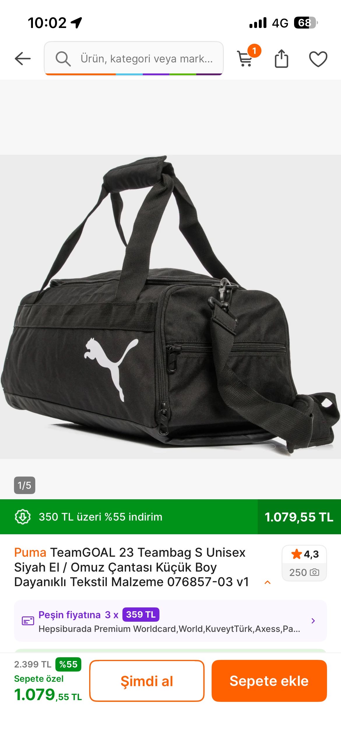 Puma Unisex Siyah El / Omuz Çantası Küçük Boy 1079 tl ye düştü