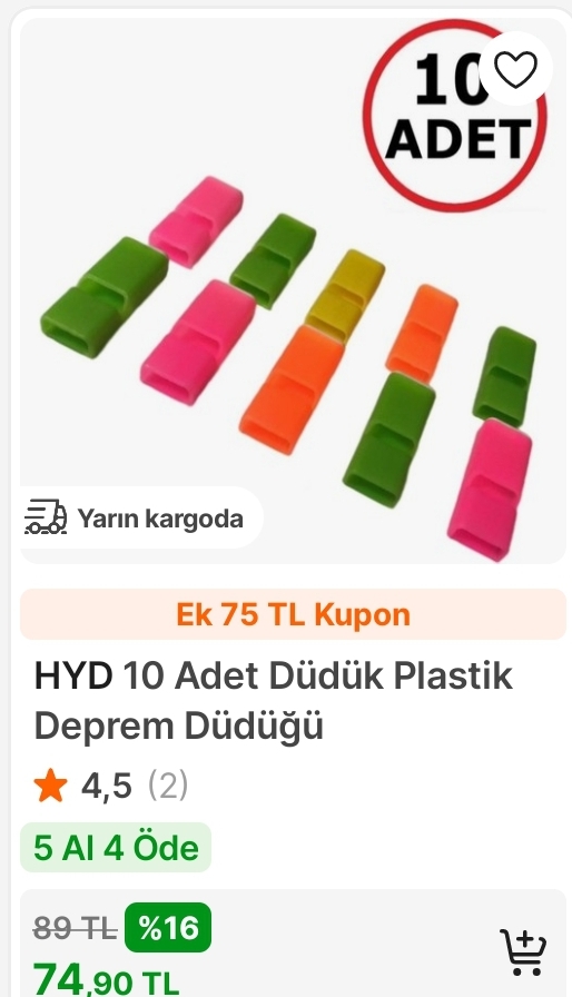 10 adet deprem düdüğü 75 TL - Görsel 1