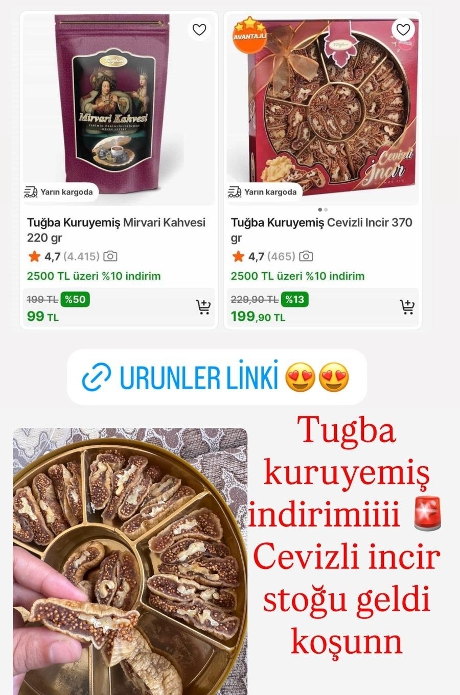 Tuğba Kuruyemiş cevizli incir 180 TL - Görsel 1
