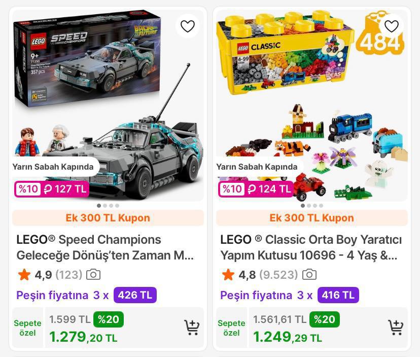 Linkteki Lego Ürünlerinde Sepette %20 İndirim Var Sepette 1.500/300TL İndirim Kuponu da Var