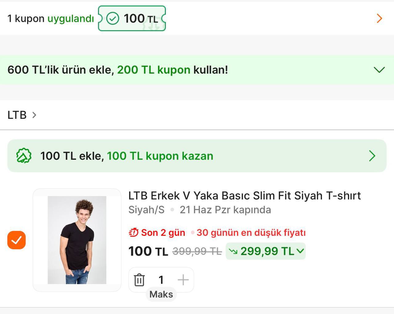 LTB V Yaka Basıc Slim Fit Siyah T-shırt BABA100 Koduyla 100TL - Görsel 1