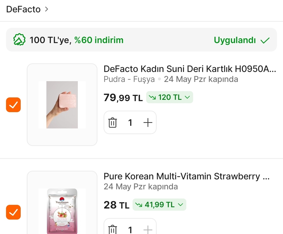 Defacto kağıt maske 28 TL 100 TL üzerine %60 indirim olan ürünlere mutlaka bakın 🥳 - Görsel 1