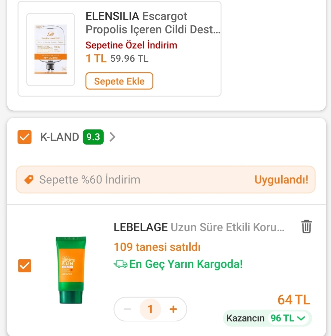 Koşş güneş kremi 64 TL, Maske 1 TL - Görsel 1
