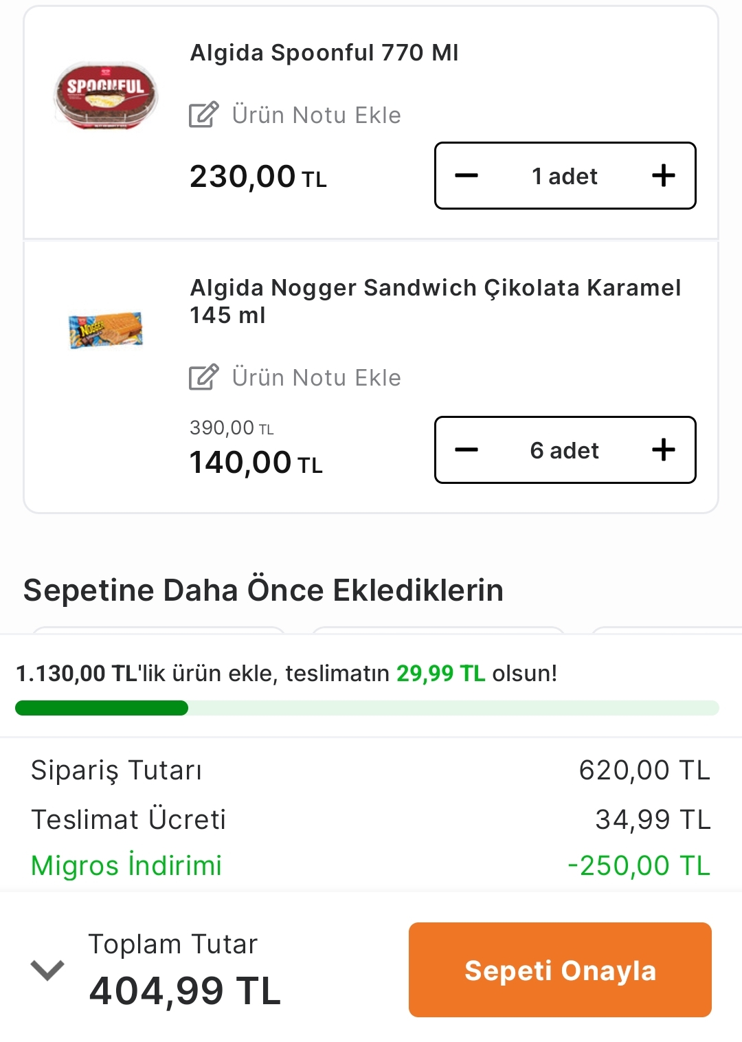 Migros Algida 500/250TL indirim