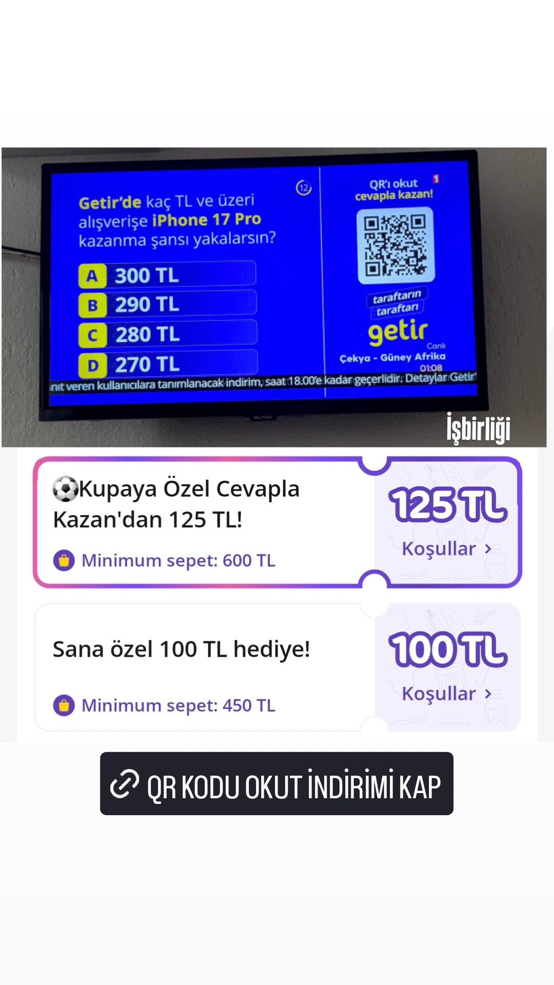 QR kodu okut Soruyu Çöz Getir'de indirimi kap - Görsel 1