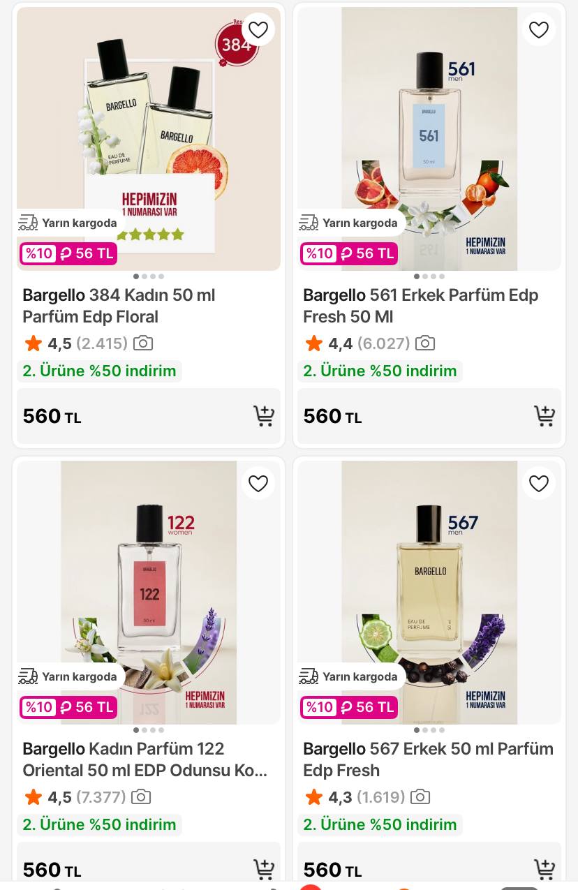 Bargello Parfüm 50Ml 2’li Alımda 2 Al 1 Öde + HIZLI100 Kodu İle Tanesi 230TL’ye Geliyor - Görsel 1
