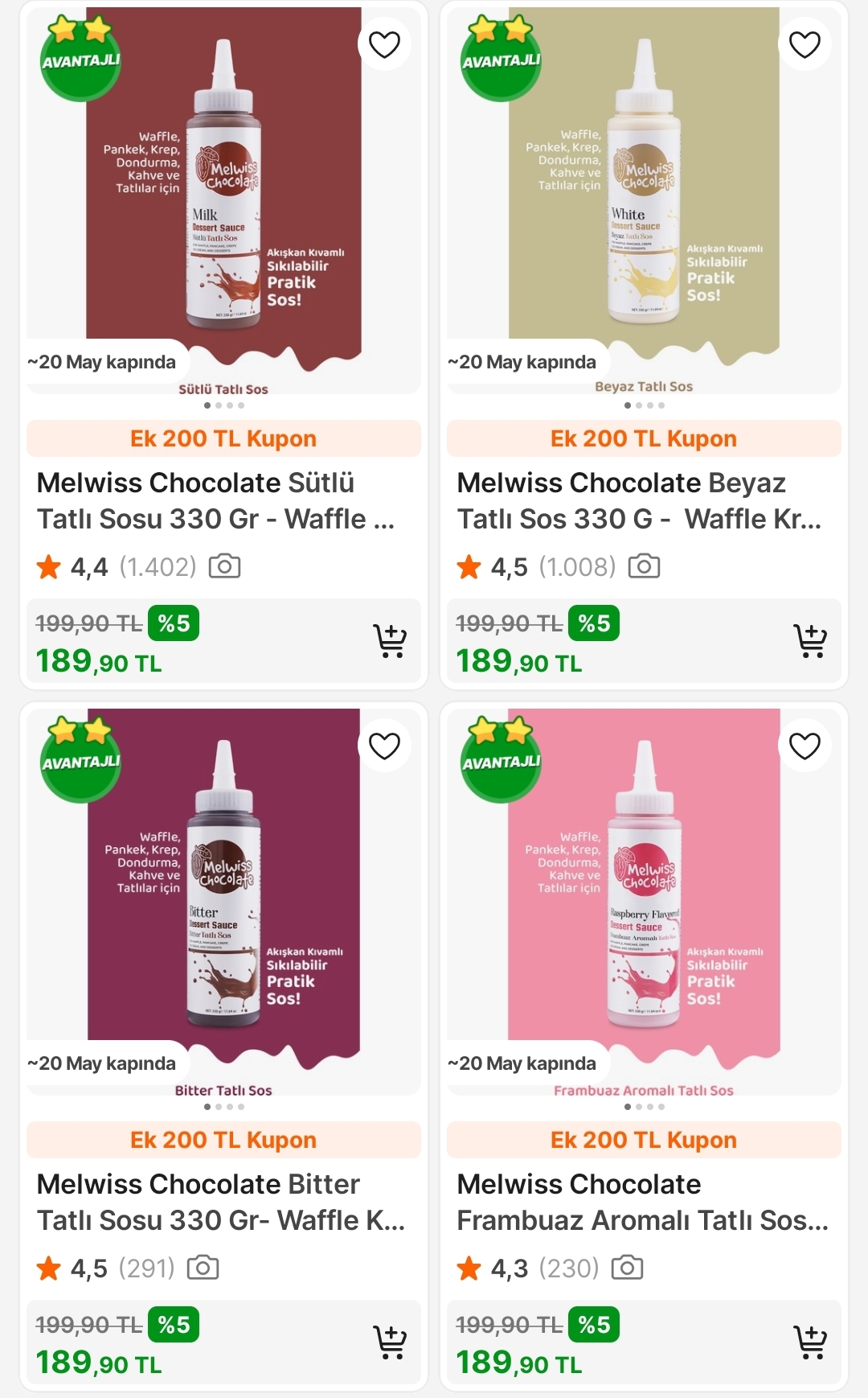 Melwiss Akışkan Çikolata sosları 189 TL + 200 kupon mevcut - Görsel 1