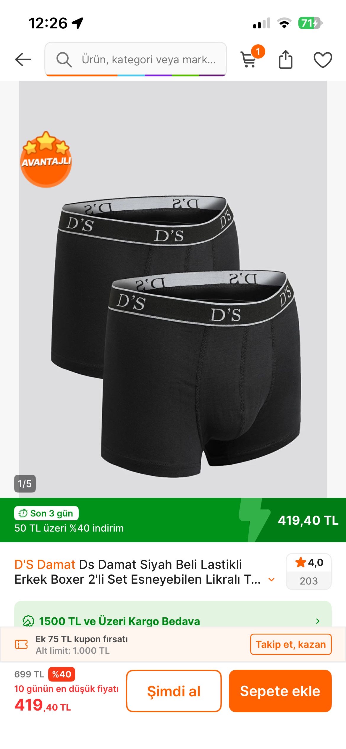 D’S damat %100 pamuk 2li boxer 419 TL