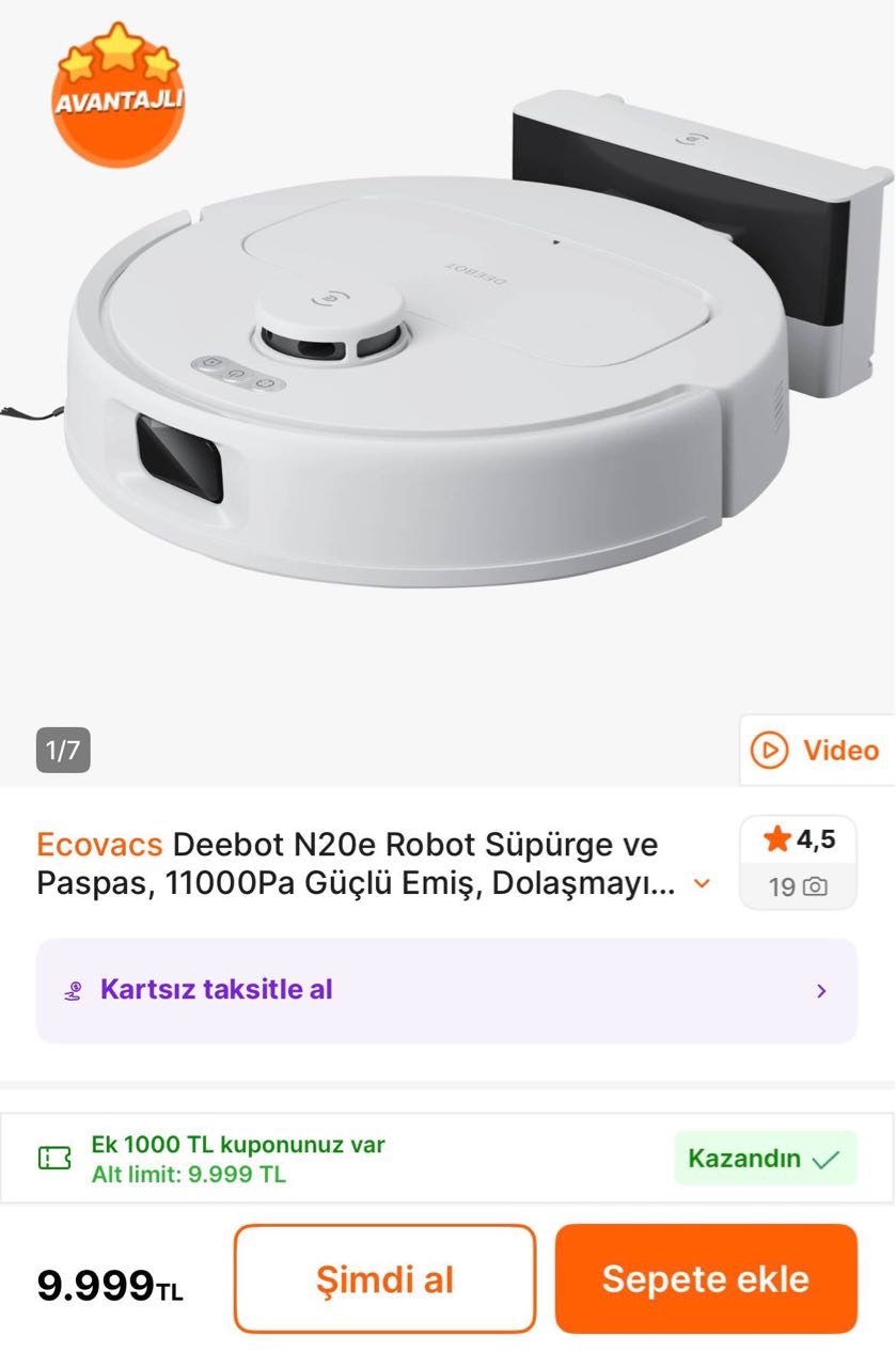 🔥Ecovacs Deebot N20e Robot Süpürge ve Paspas

✅Ürün Altındaki 1000TL Kupon İle Sepette 8.999TL