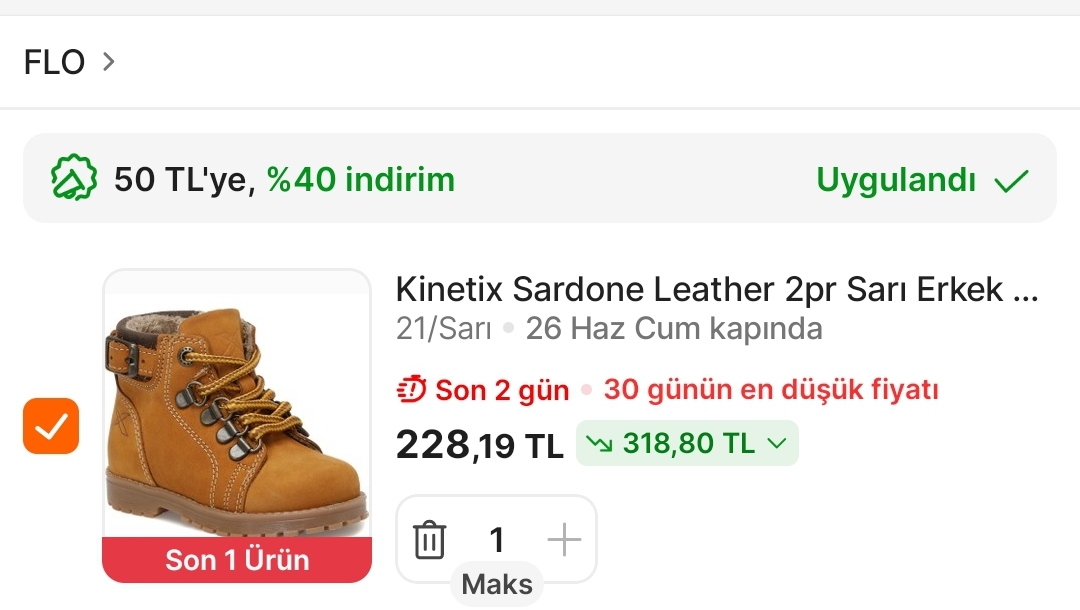 Koşş Flo Alt limitsiz 100 TL kupon var Çocuk bot 228 TL - Görsel 2