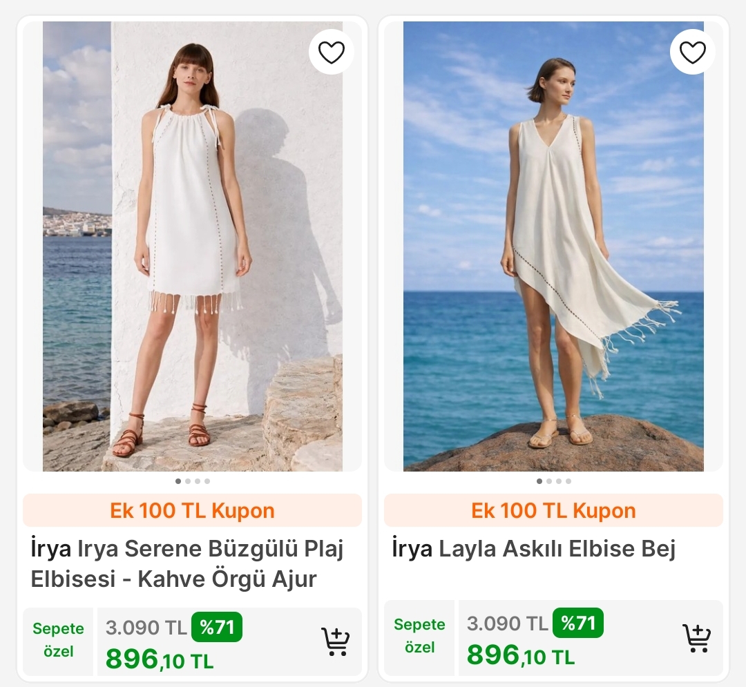 İrya Plaj Elbiselerinde Tek Fiyat 896,10₺