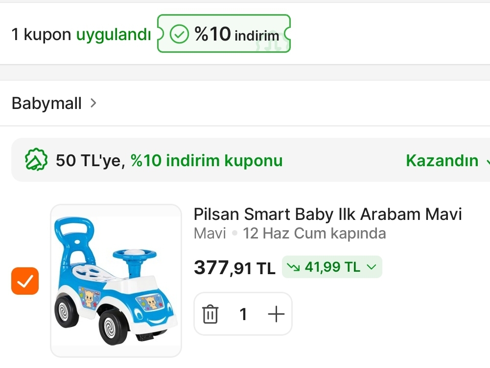 Babymall araba kod ile 377 TL - Görsel 1