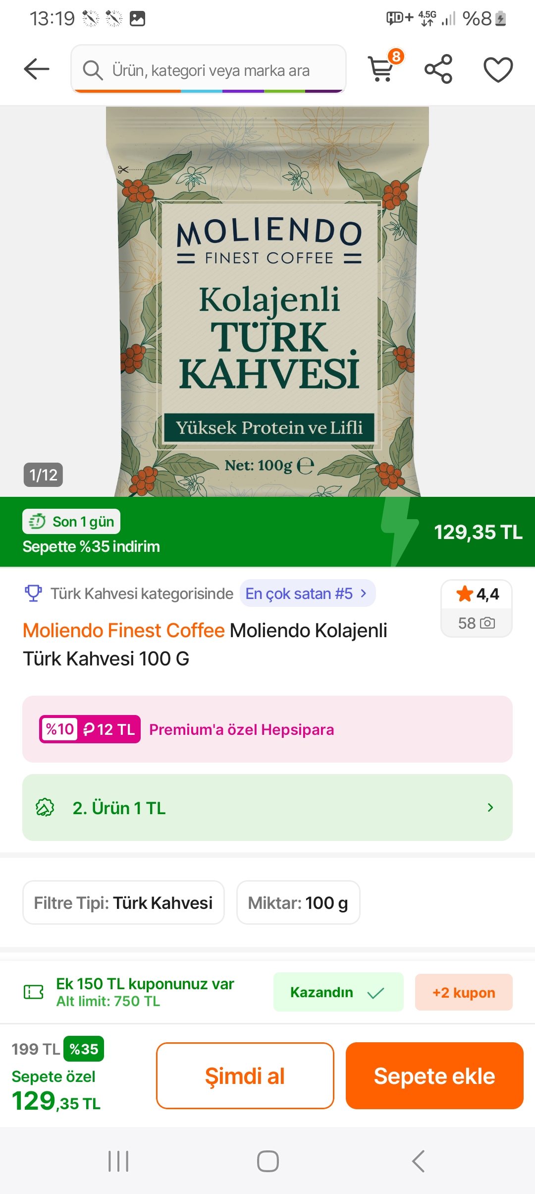 Moliendo kolajenli Türk Kahvesi 100 gr

8 adet alımda gıda150 koduyla adet 81,25 TL - Görsel 1