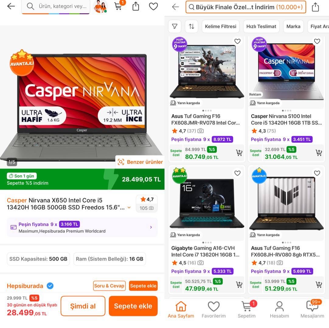 🔥Casper Nirvana İntel Core i5 16GB 500GB SSD Laptop 

🔻28.499TL’ye Düştü - Piyasası 29.449TL+