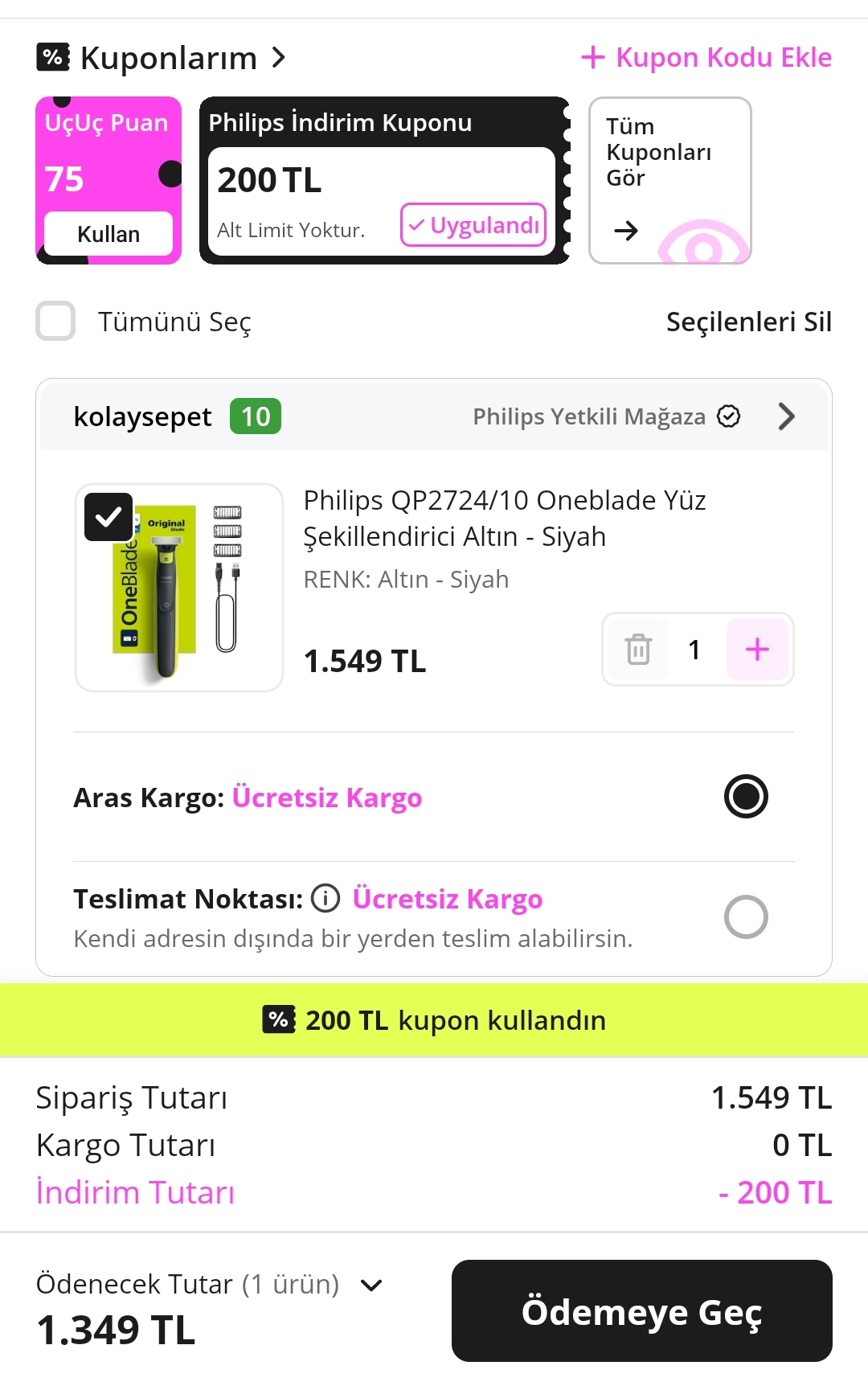 Philips Kişisel Bakım Ürünlerinde Alt Limitsiz 1000₺'ye varan kupon