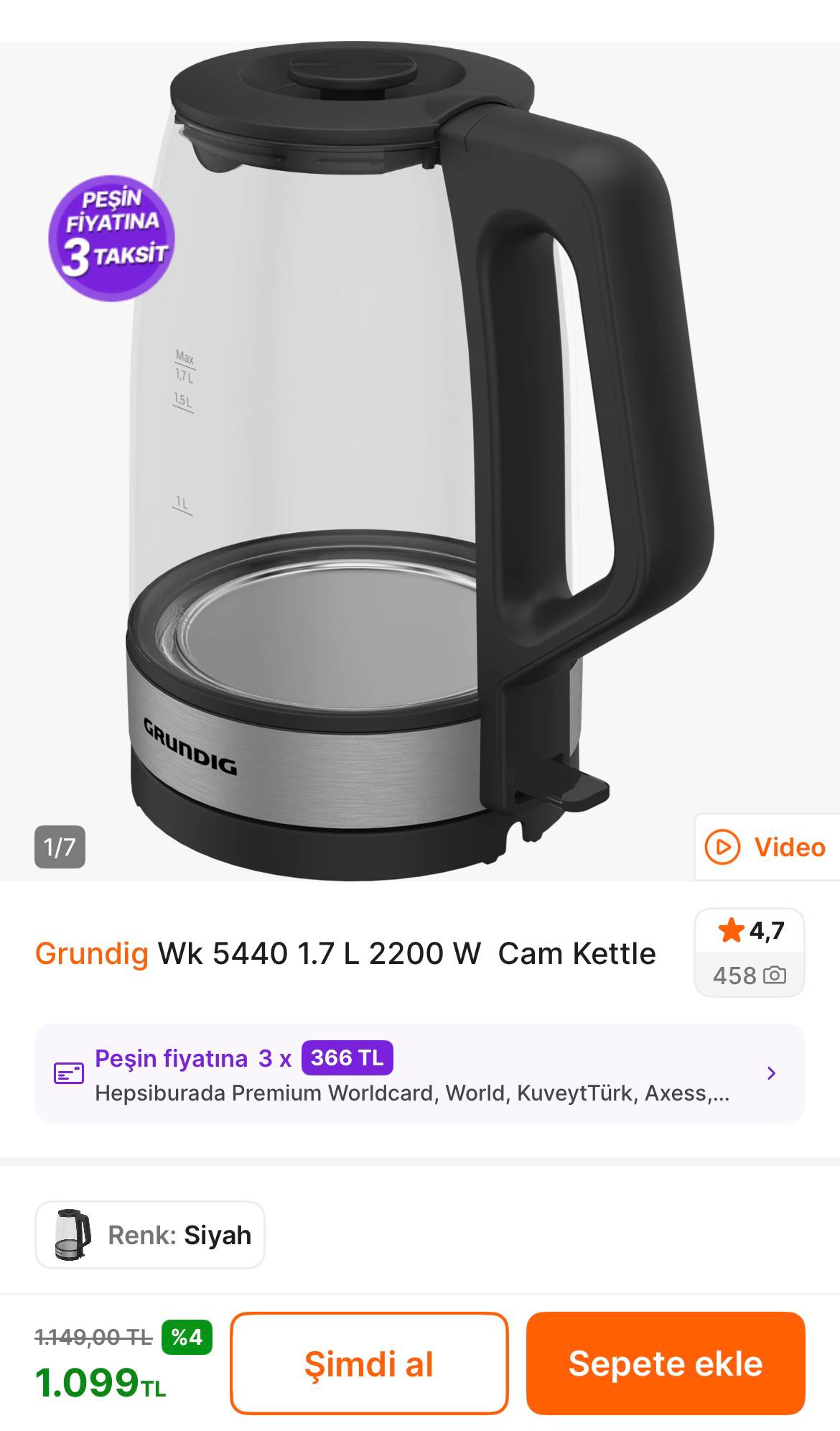 Grundig 1.7Lt 2200W Cam Kettle 1.099TL’ye Düştü - Piyasası 1.699TL+ - Görsel 1