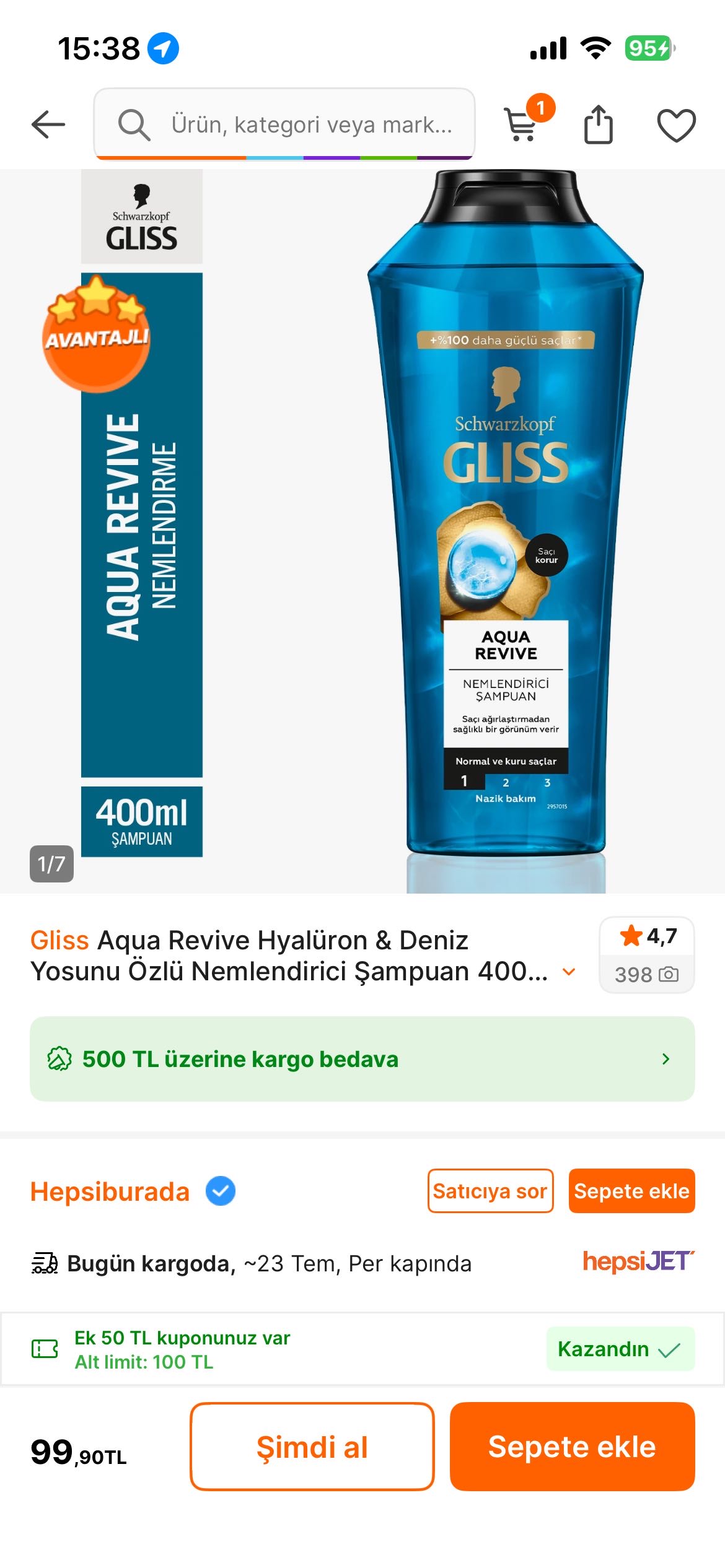 Gliss Aqua Revive 400ml Şampuan 99,90TL!