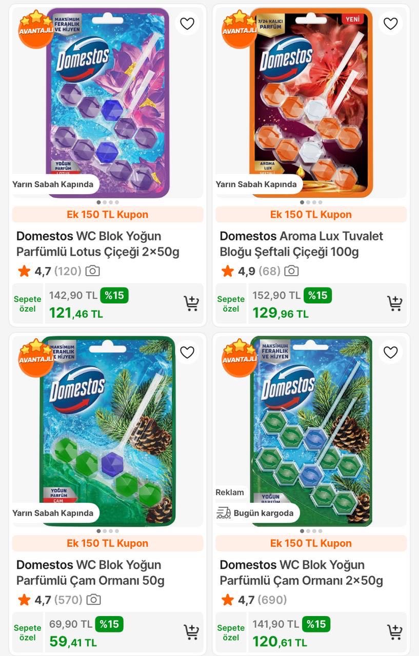 🔥Domestos Wc Blok Yoğun Parfümlü Lotus Çiçeği 2’li 

✅ 121TL’ye Düştü - Premium Üyelik ile Ücretsiz Kargo - Görsel 1