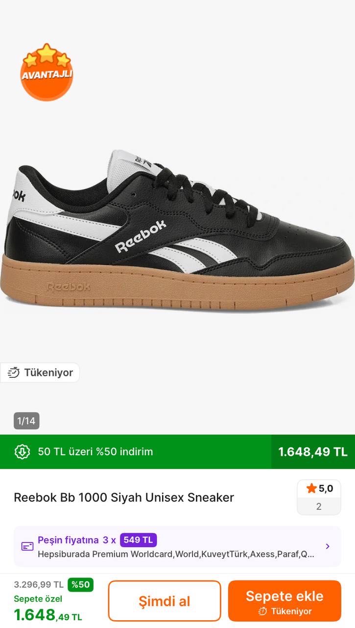 🔥Reebok Siyah Unisex Sneaker 

✅ 1.648TL’ye Düştü - Görsel 1