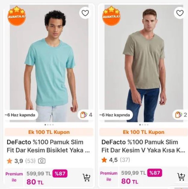Koşş Defacto tshirtler 80 TL
Premium olmayan hesapta deneyin 
Her hesapta yok - Görsel 1