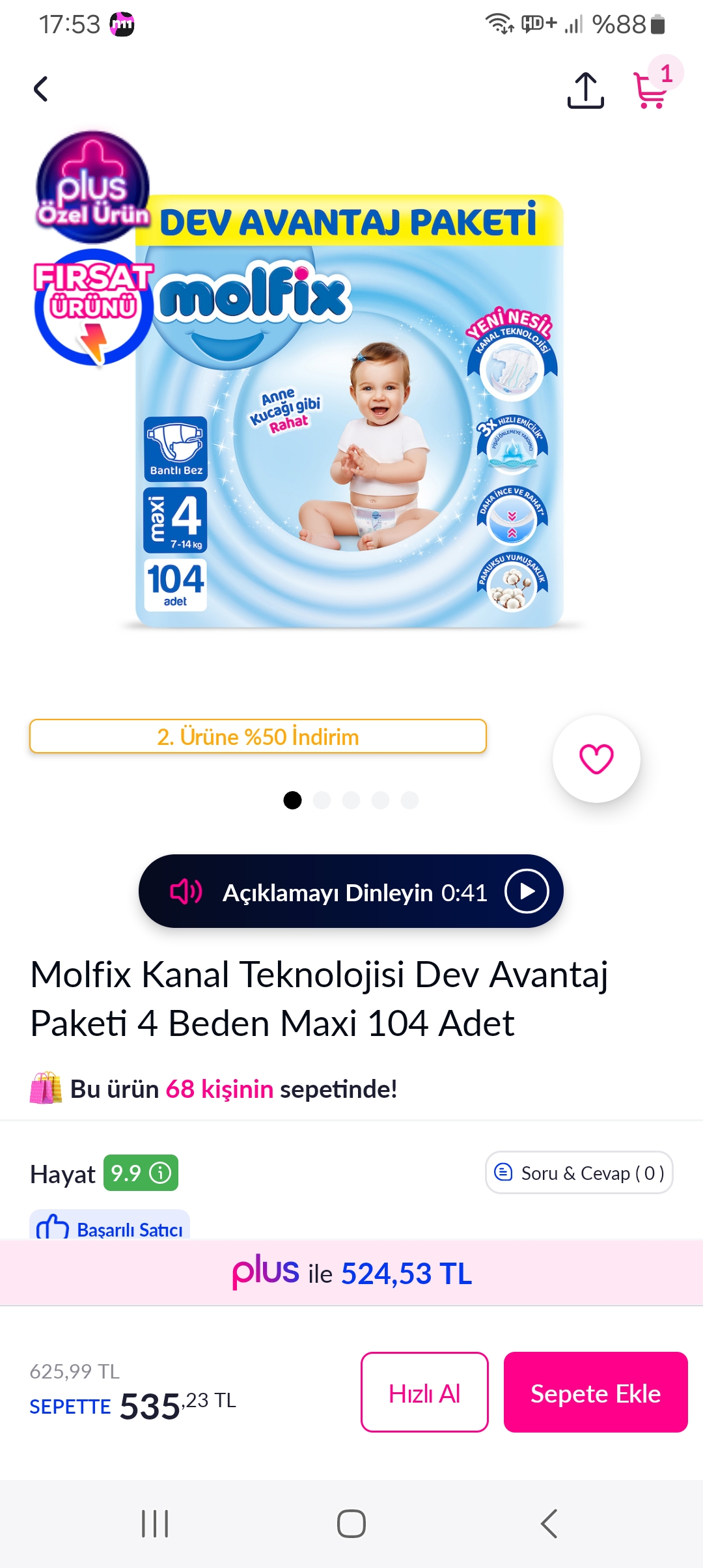 Molfix Kanal Teknolojisi Dev Avantaj Paketi 4 beden 104 adet
BITMEDENALIN Koduyla 399 TL