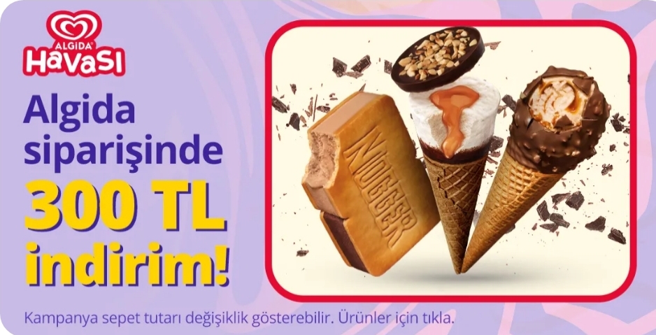 🍦Dondurmalarda 600/300 TL indirim
