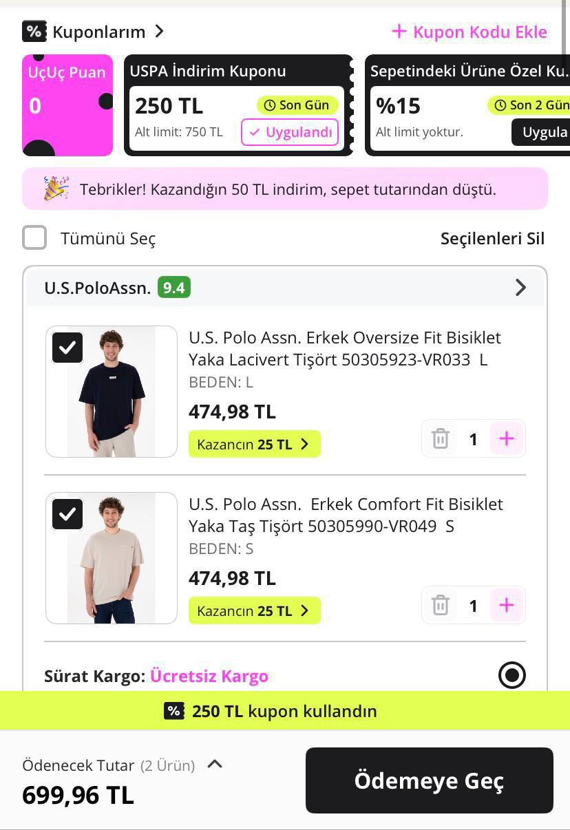 U.S. Polo  %60  + 750/250 TL İndirim Kuponu Birleşiyor - Görsel 1