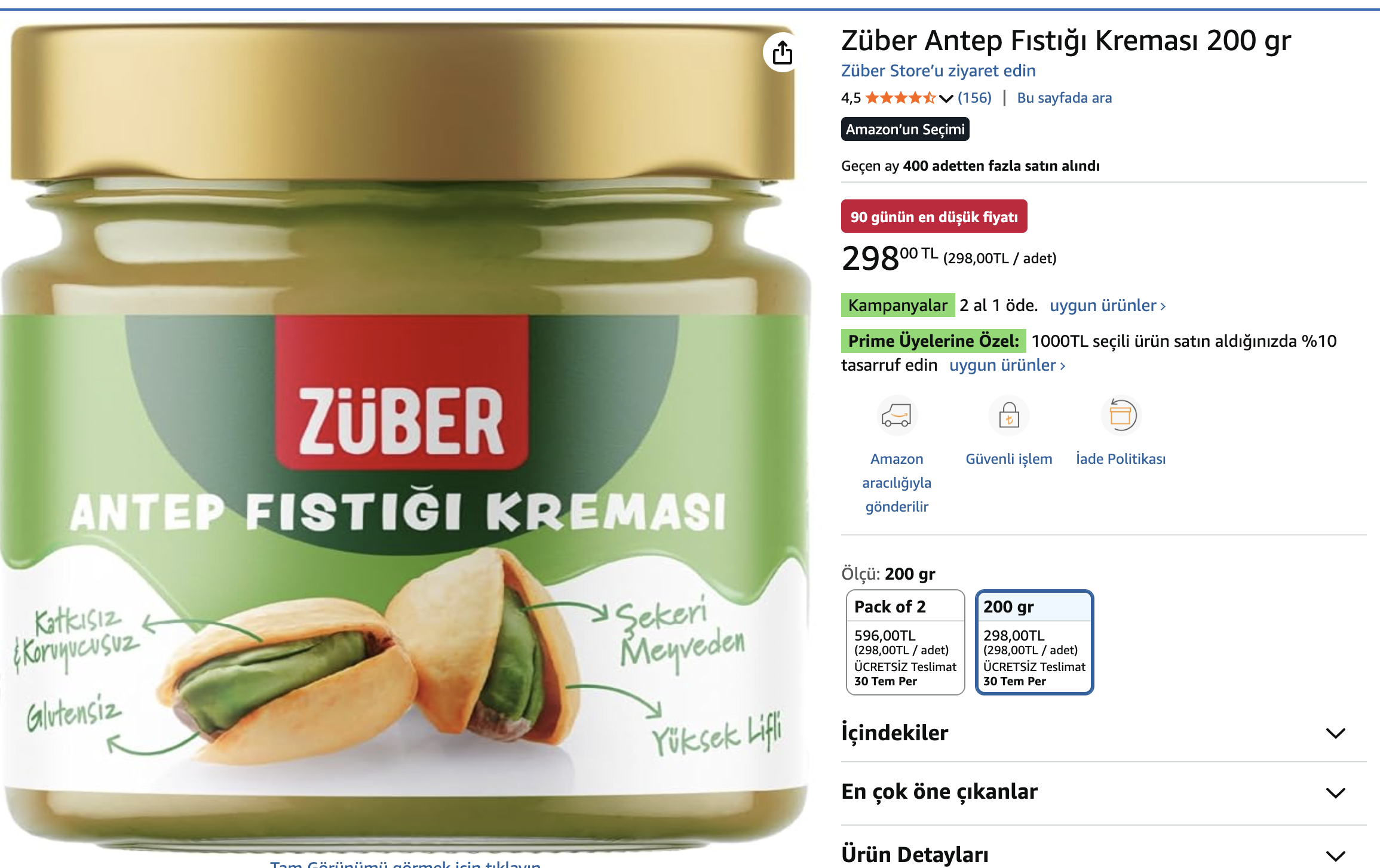 Züber Antep Fıstığı Kreması 200 gr 149 TL (2 adet alımda) - Görsel 2